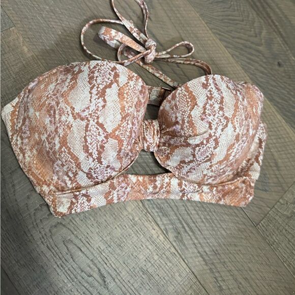 Shade & Shore Lurex Snake Print Women's LightlyLined KnoFront Bikini Top 34D NWT - Picture 6 of 13